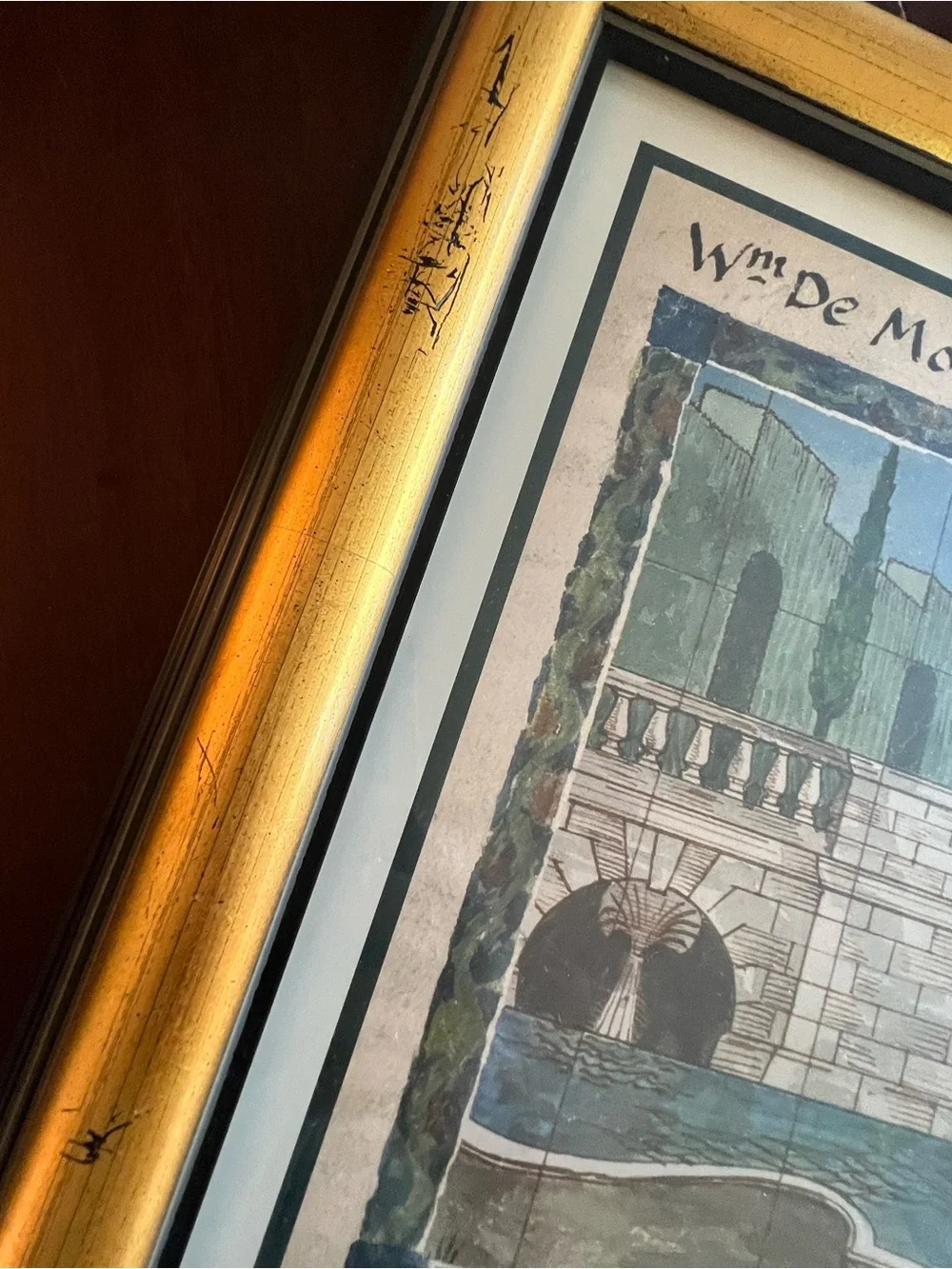 Framed English Botanical and Architectural Art Prints in Gold Frames - Set of 2